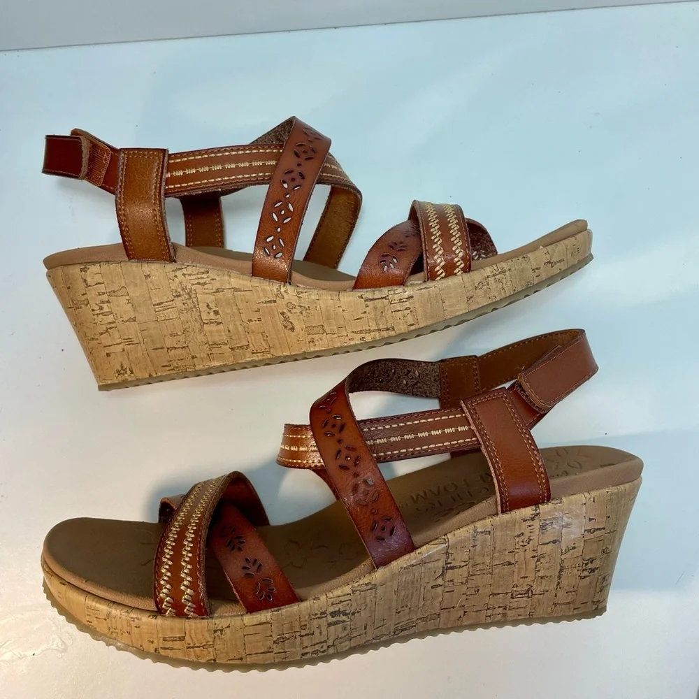 Skechers Cali Beverlee Delicate Glow Brown Wedge Sandals Womens Size 10 New